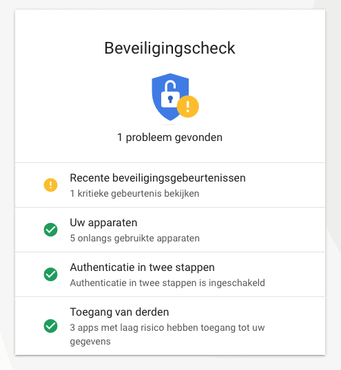 Google Beveiligingscheck.