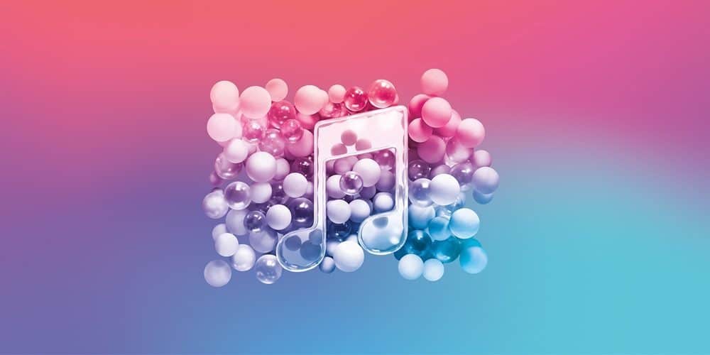 Apple Music logo met muzieknoot met bolletjes.