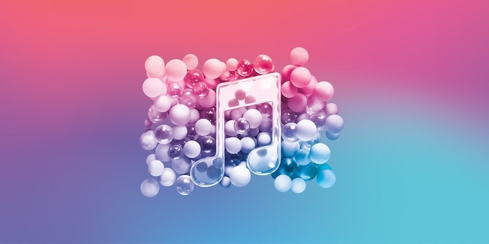 Apple Music logo met muzieknoot met bolletjes.