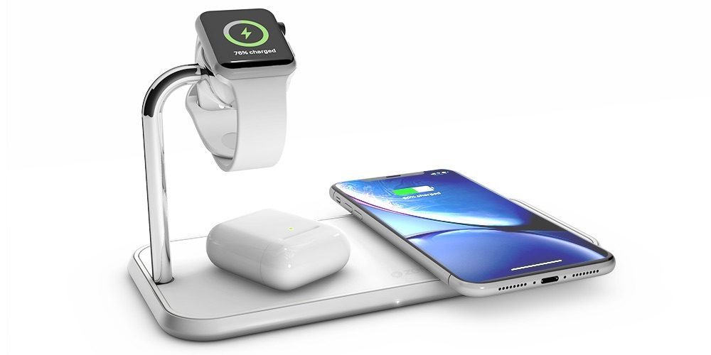 Zens Dual+Watch lader in wit met AirPods.