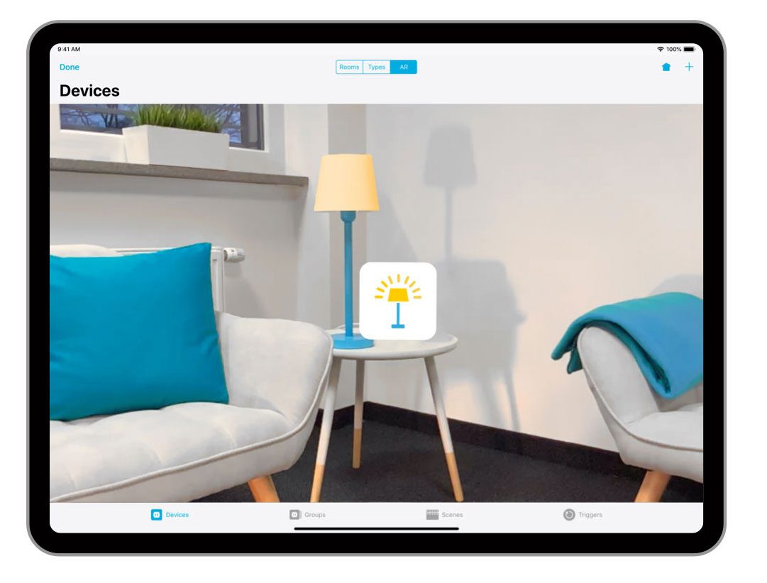 Devices met HomeKit en AR-functie op een iPad