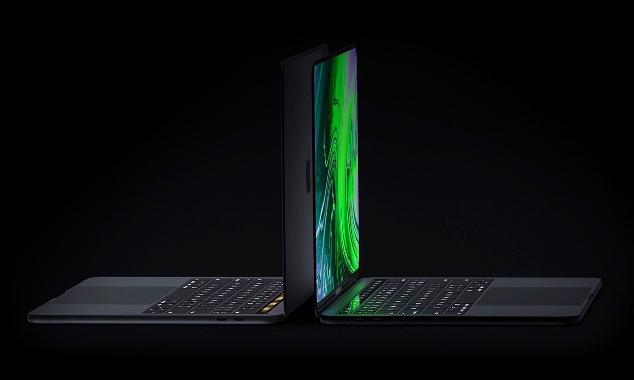 Concept van MacBook Pro met twee schermen.