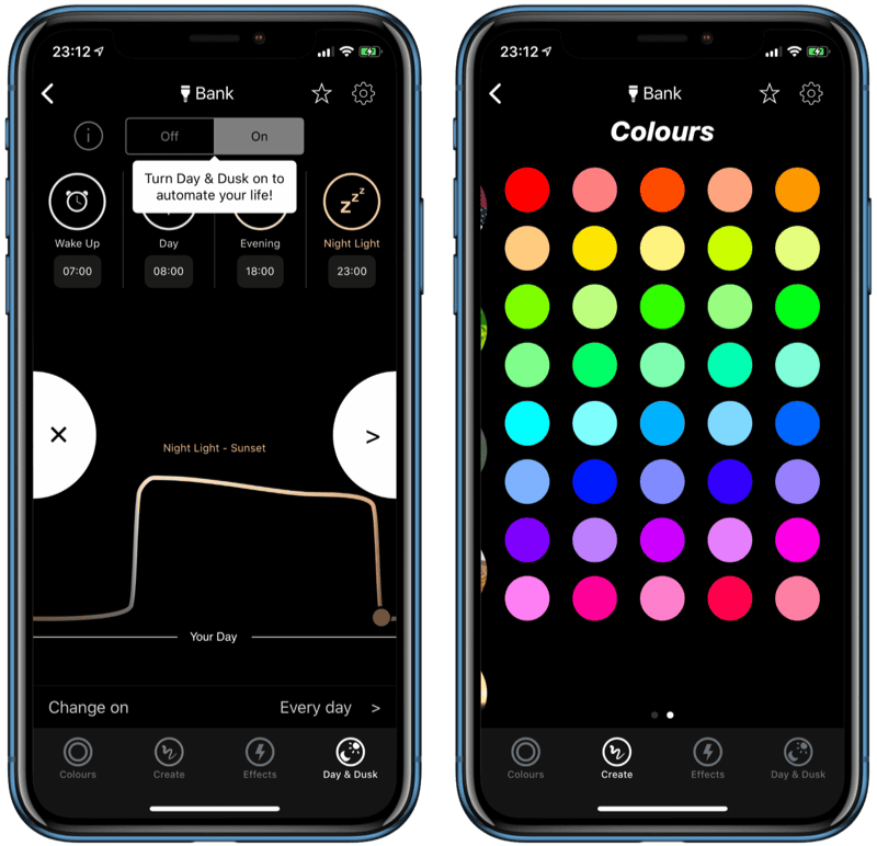 LIFX-app met kleuren.