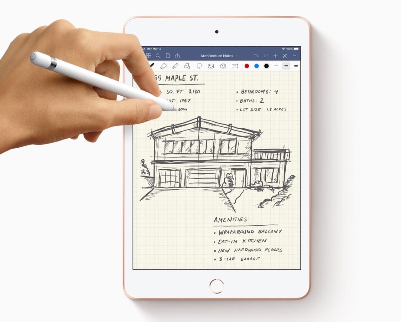 Schrijven met Pencil op de iPad mini 2019.