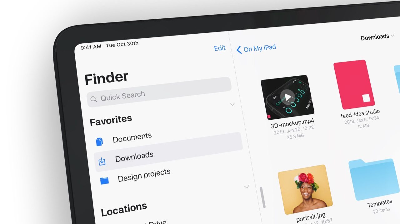 Finder voor iPad in iOS 13-concept.