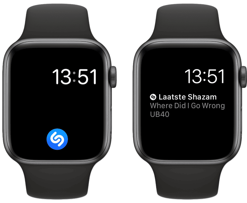 Shazam-complicatie op Apple Watch.