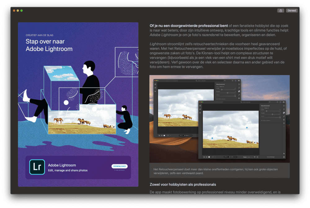 Adobe Lightroom verhaal in Mac App Store.