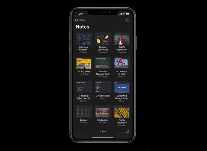 Notities-app in iOS 13