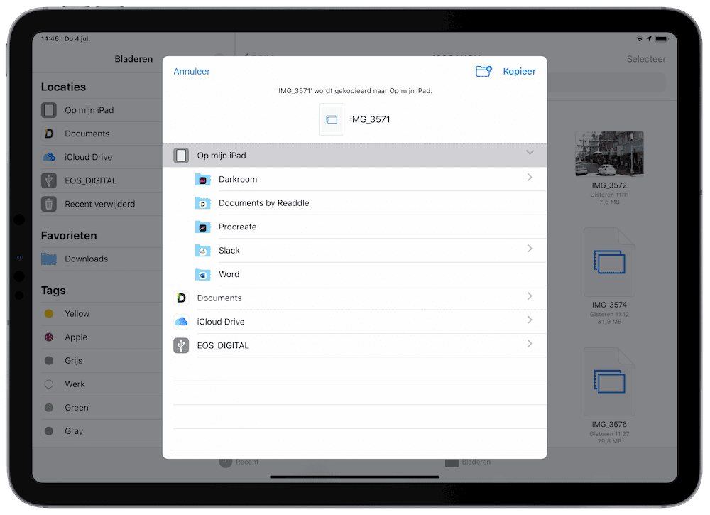 Bestanden verplaatsen op de iPad Pro