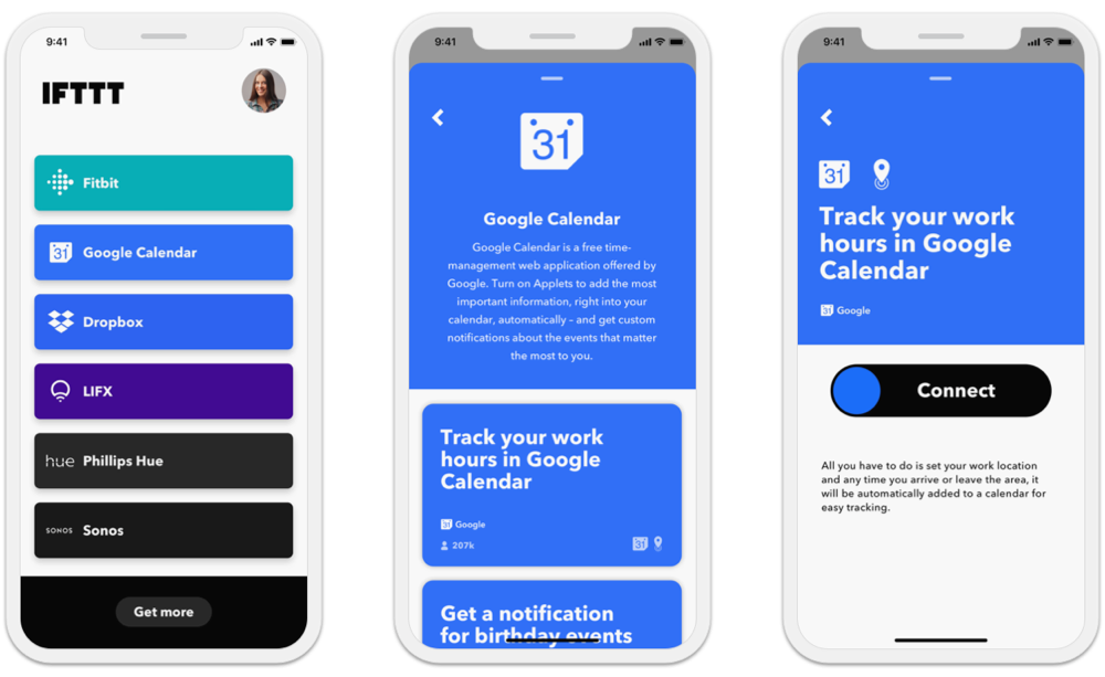 IFTTT-app indeling.