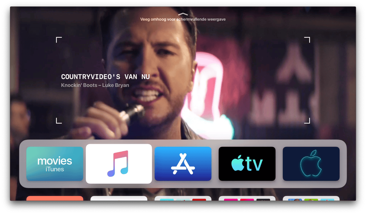 tvOS 13 beginscherm met Muziek-app.