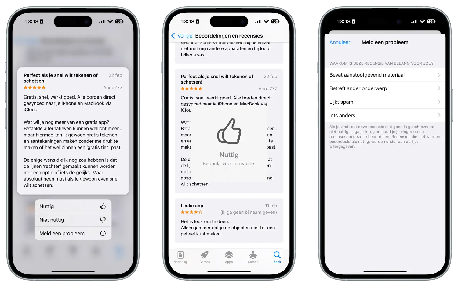 App Store review als nuttig of spam markeren