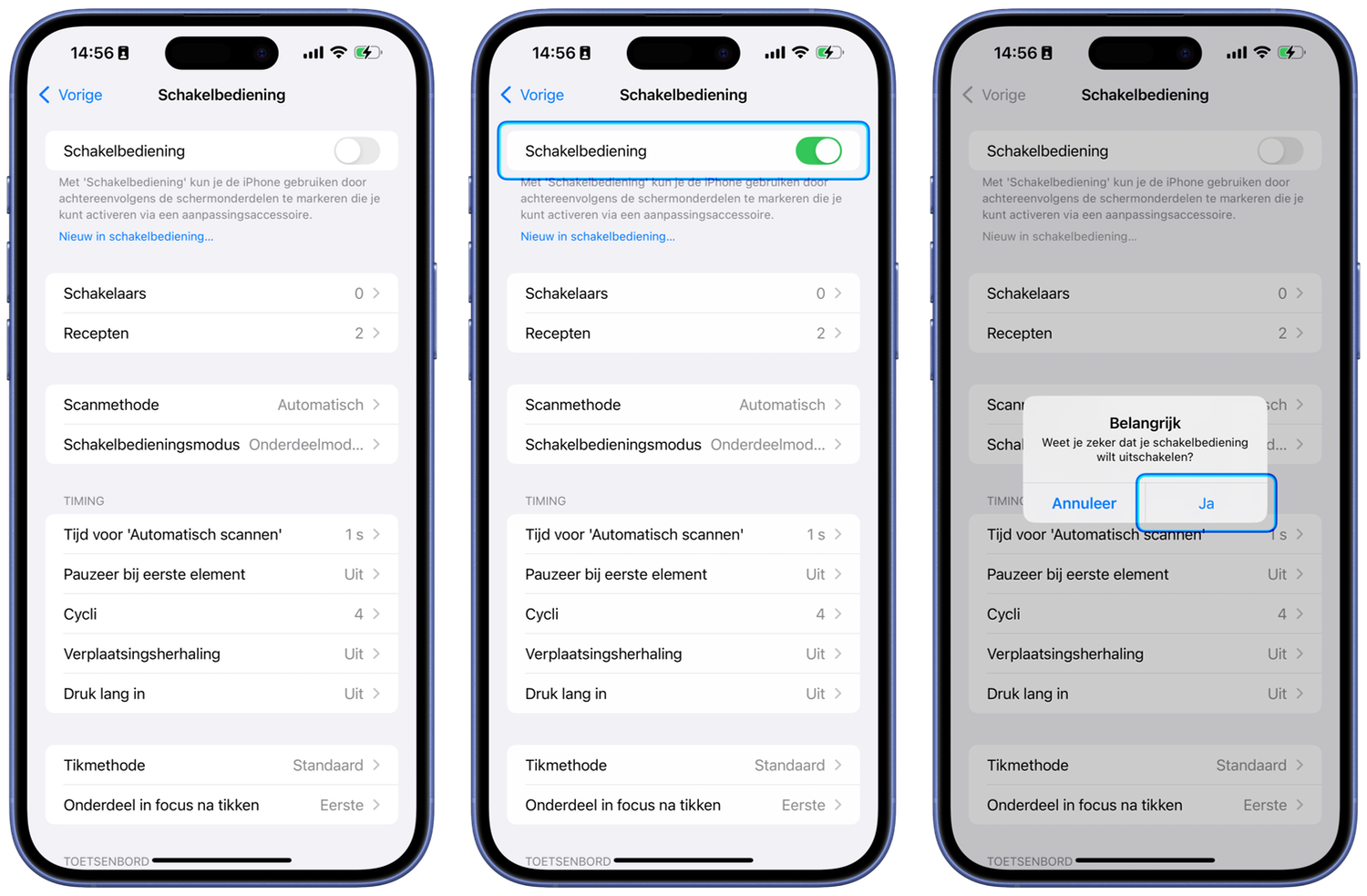 Schakelbediening inschakelen iPhone