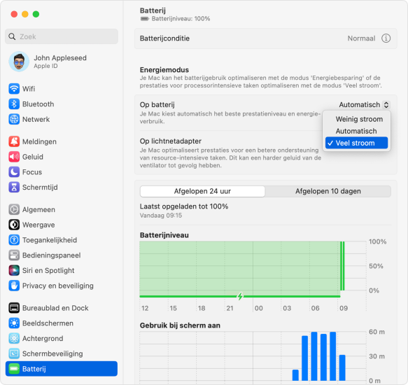 Mac High Power mode instellen