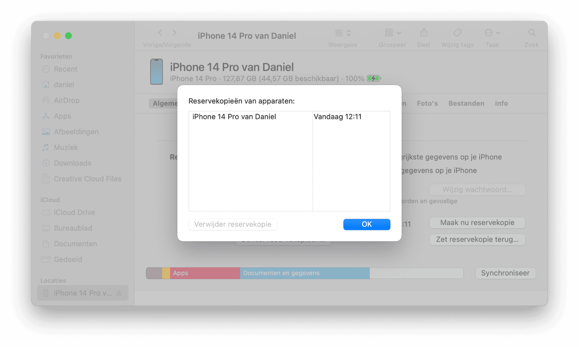 Backup van iPhone of iPad verwijderen van Mac met Finder