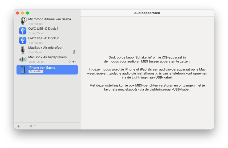 Audio-MIDI configuratie iPhone
