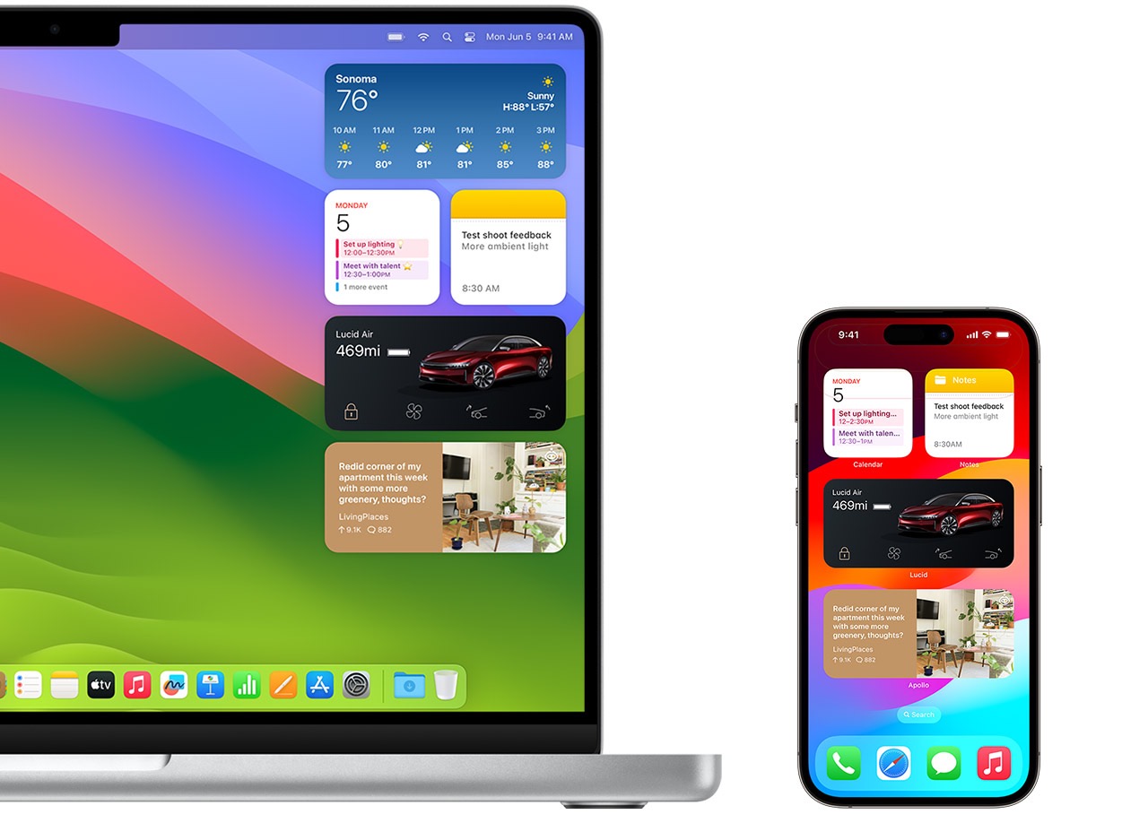 Widgets in macOS Sonoma en iPhone