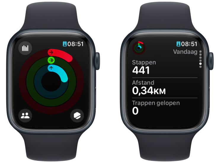 Apple Watch stappenteller: aantal stappen in Activiteit-app