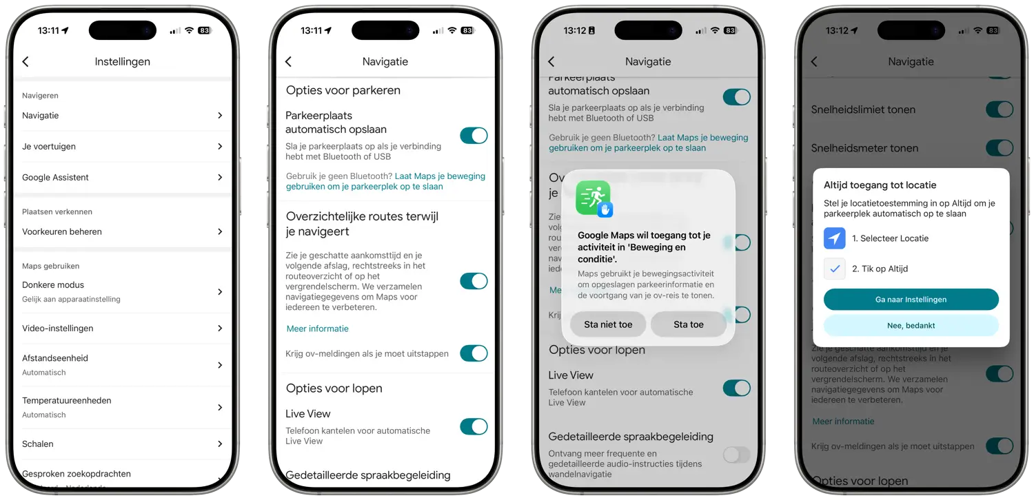 Google Maps parkeerlocatie automatisch opslaan