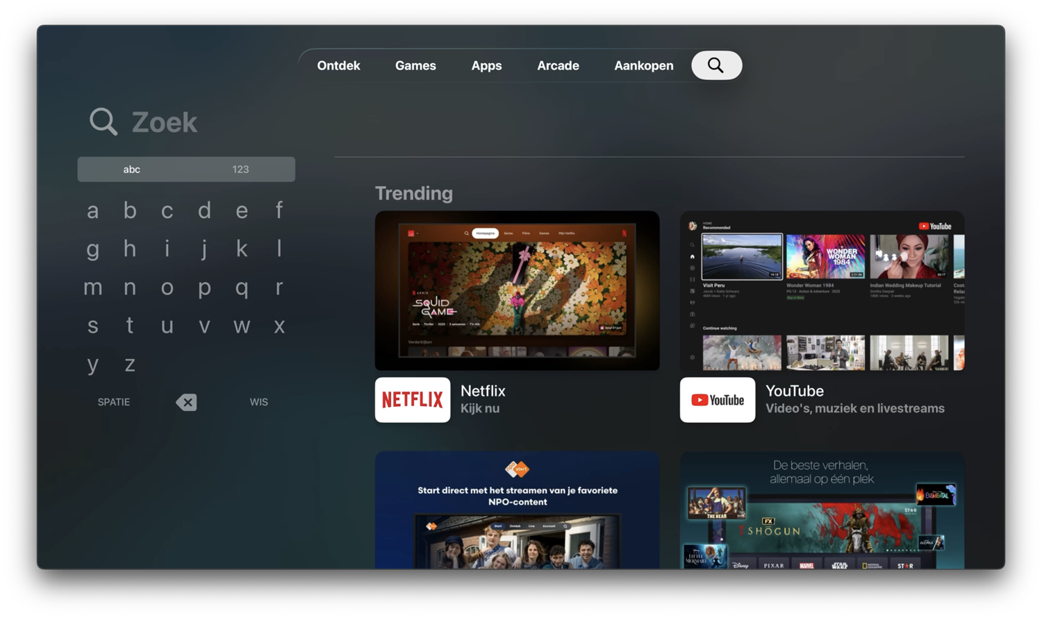 Rasterweergave toetsenbord op Apple TV
