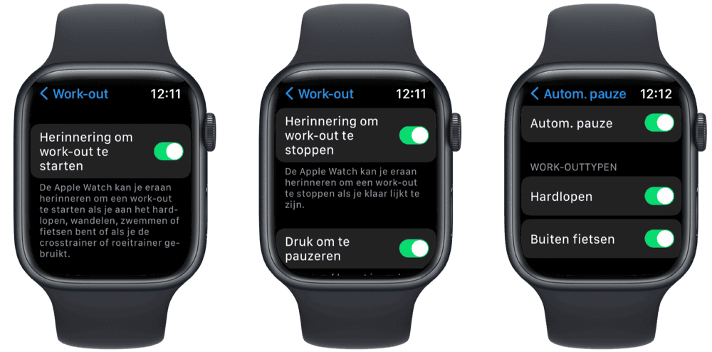 Apple Watch workout herinnering voor starten, stoppen en pauzeren