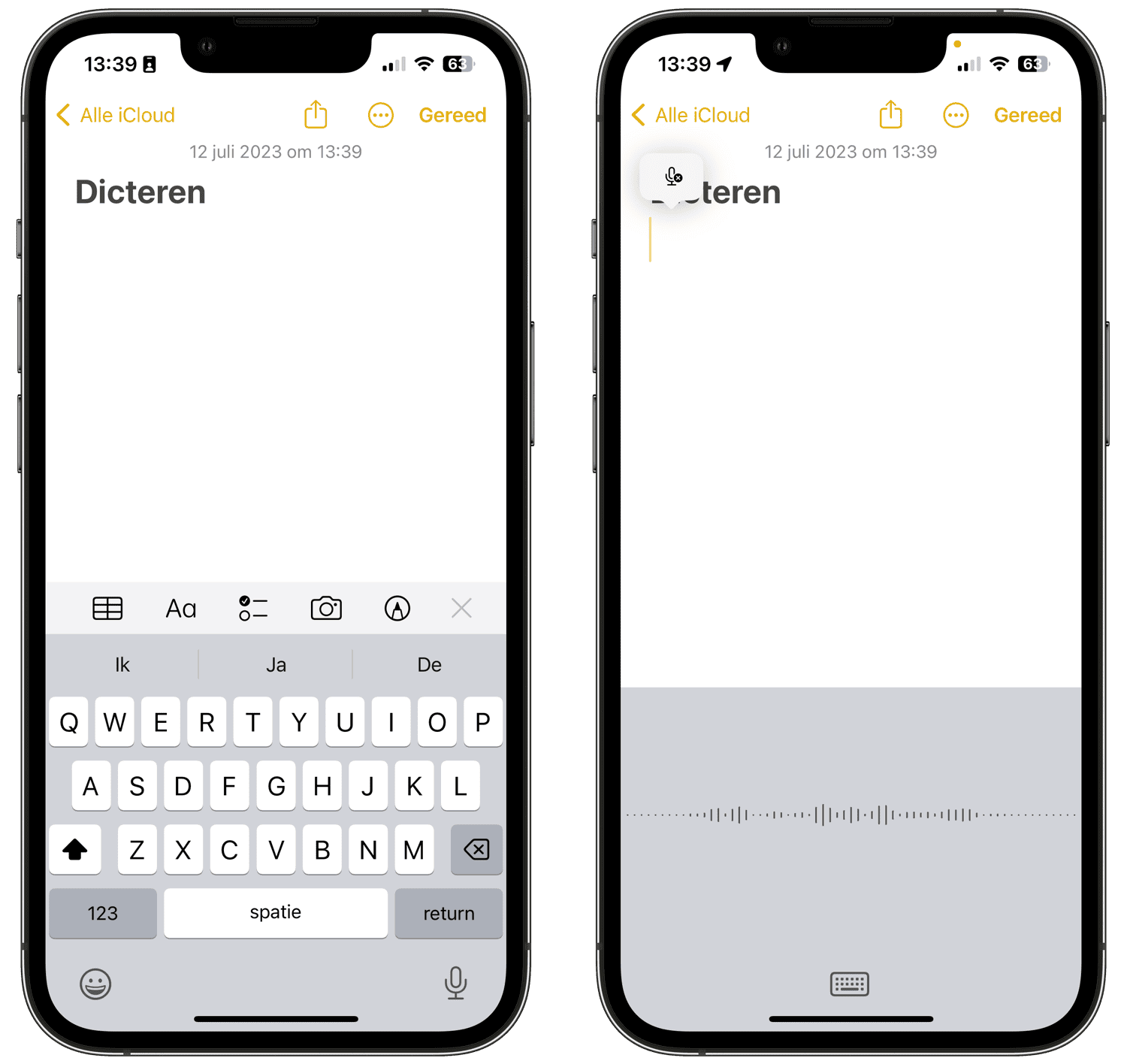Dicteren op de iPhone in iOS 16 in het Nederlands