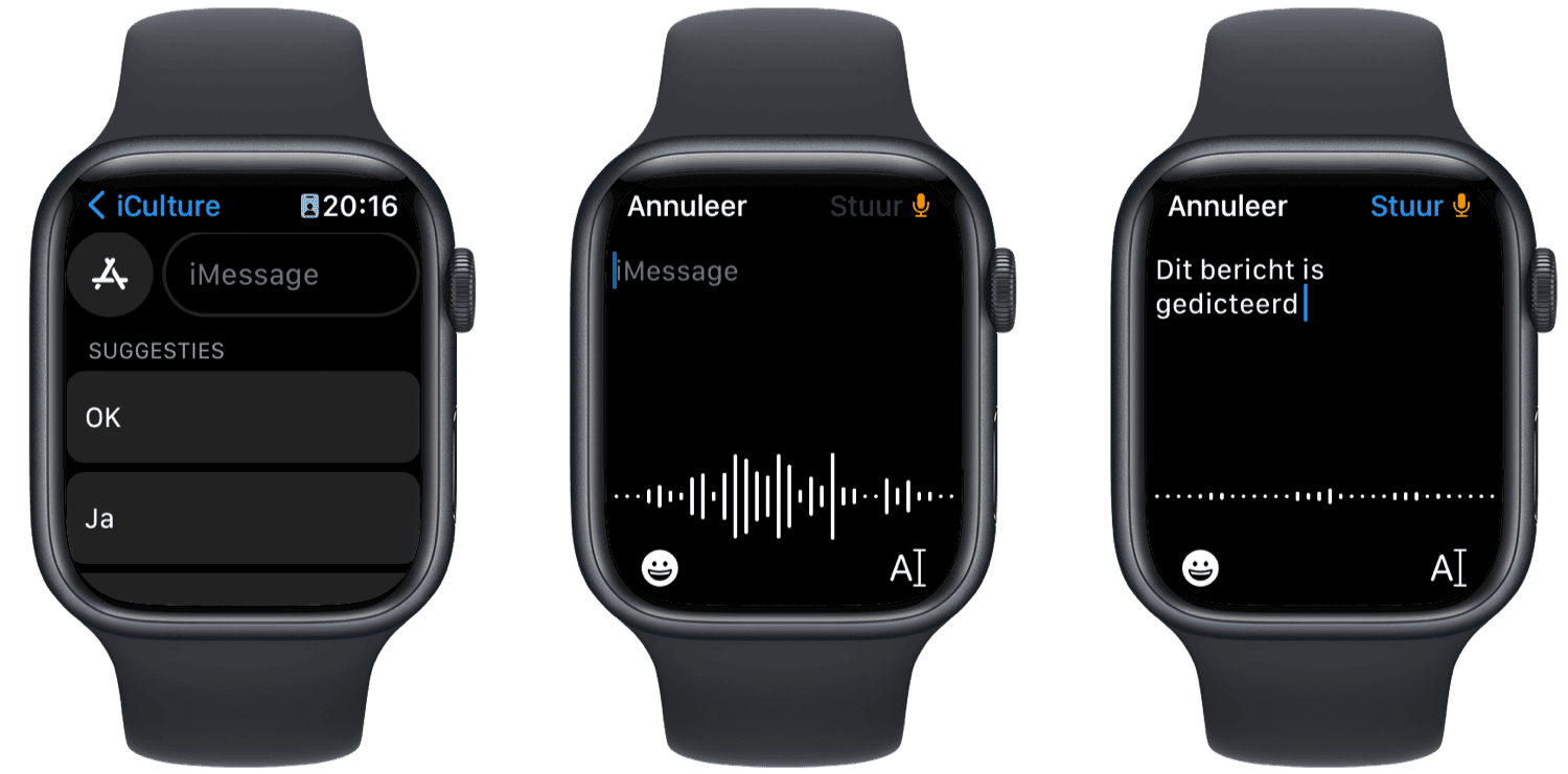 iMessage op Apple Watch: bericht dicteren