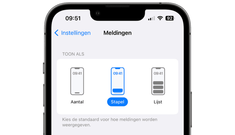 Weergave van meldingen op het toegangsscherm instellen in iOS 16 op de iPhone