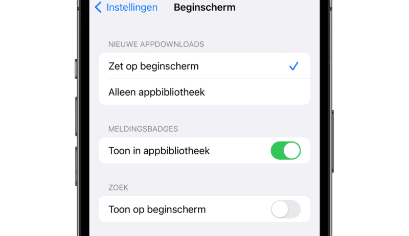 Zoek in iOS 16 uitzetten: Zoek-knop op beginscherm