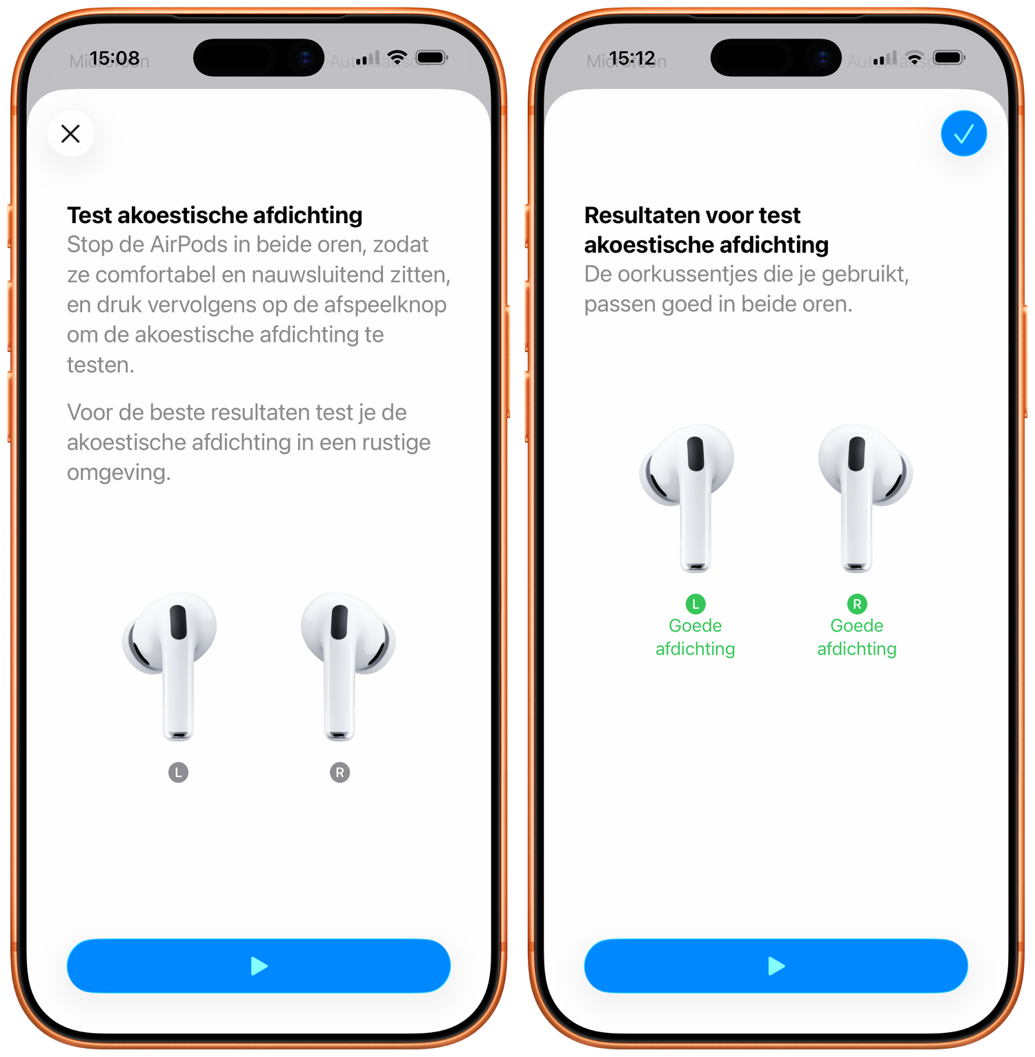 Uitslag pasvormtest AIrPods pro