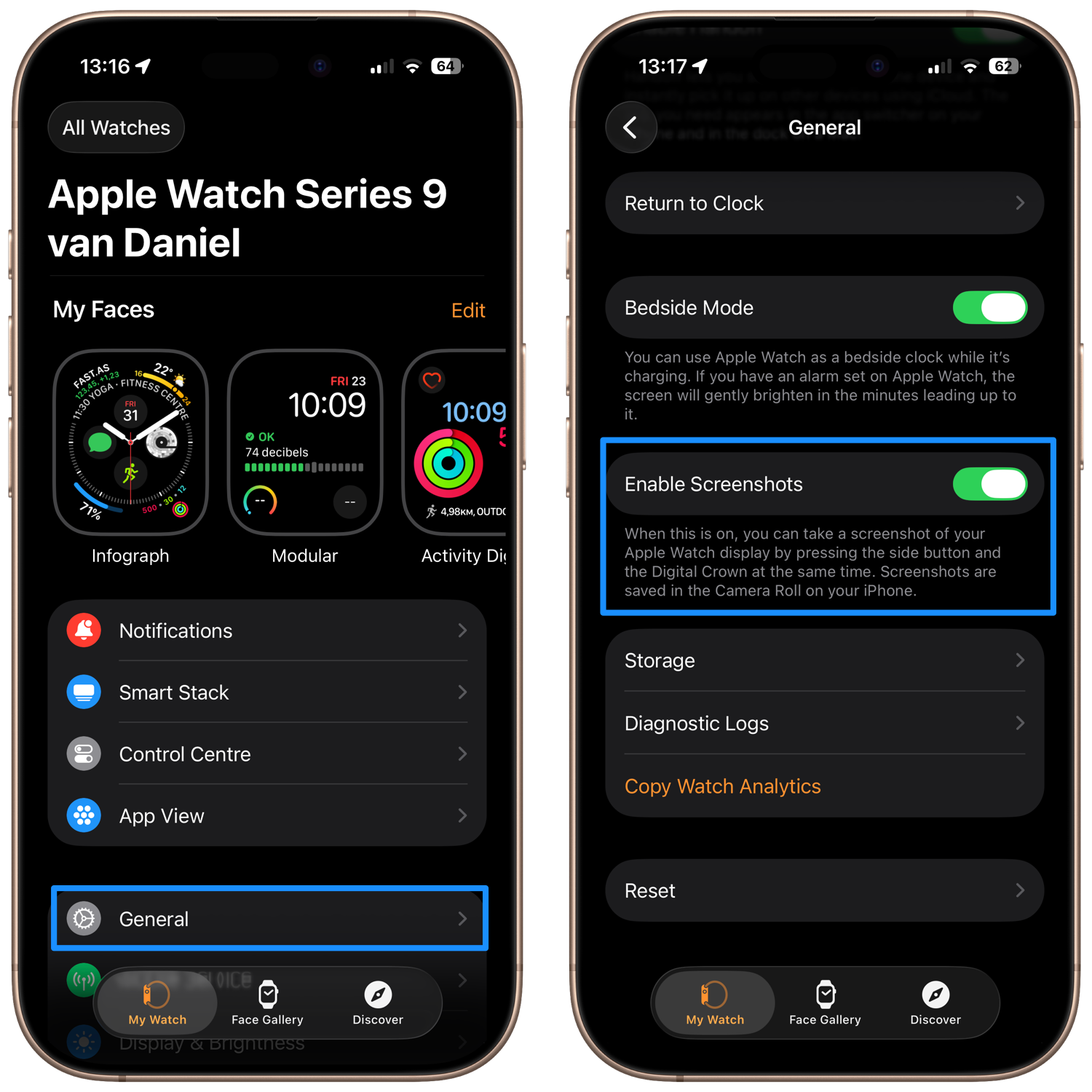 Screenshots op Apple Watch inschakelen