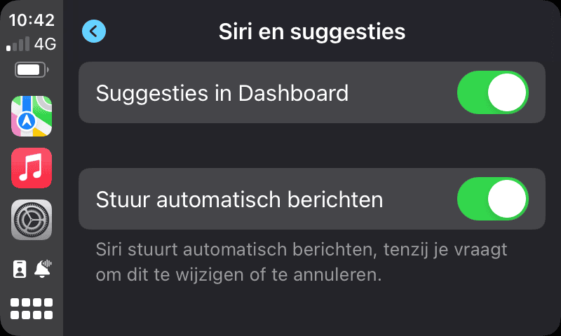 Siri Suggesties in CarPlay Dashboard