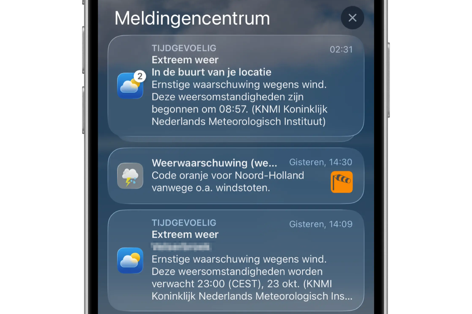 Meldingen van de Weer-app voor extreem weer