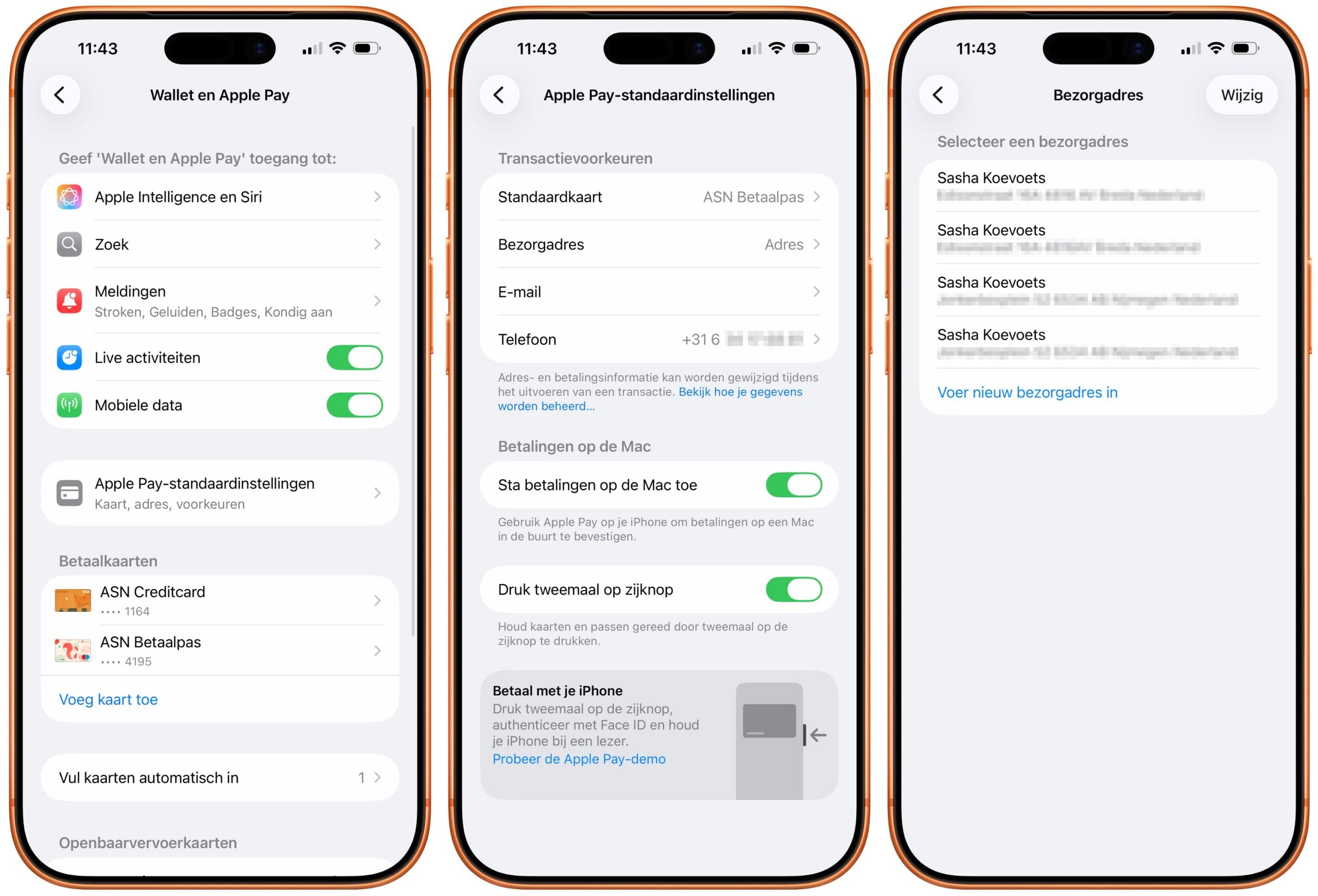 Adres wijzigen Apple Pay