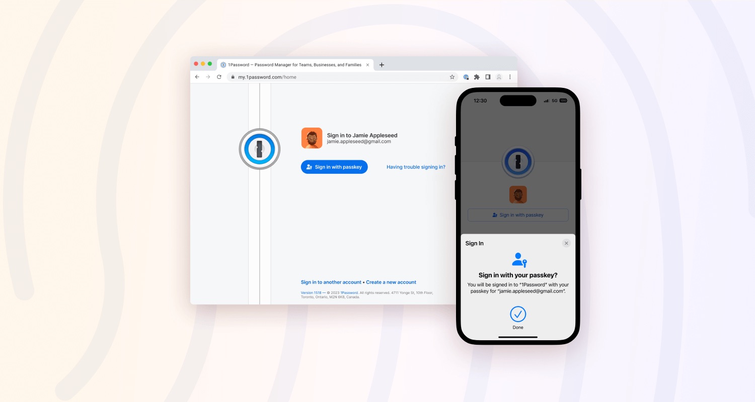 1Password account met passkey