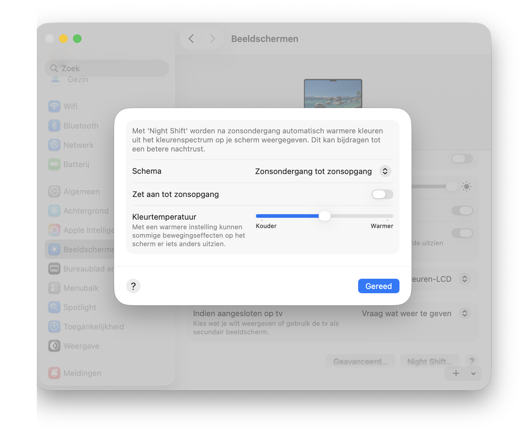 Night Shift-instellingen macOS