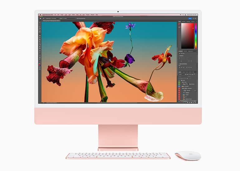 Apple iMac M3 in roze met Adobe Photoshop