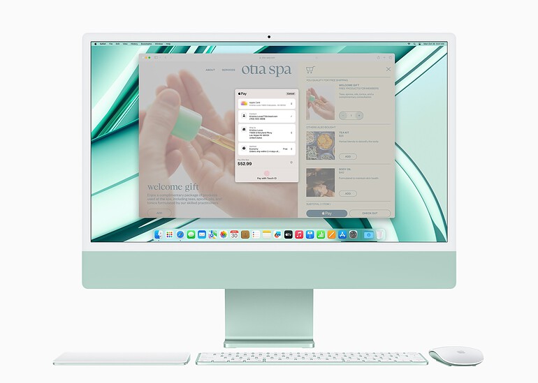 iMac M3 in mintgroen met accessoires