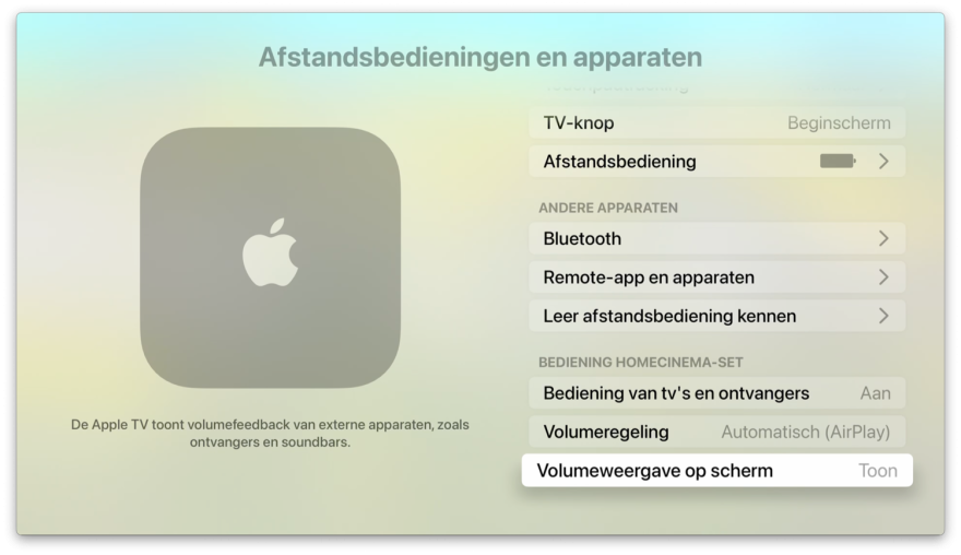 Volumeweergave op Apple TV tonen