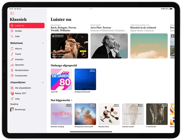 Apple Music Classical op iPad met Luister nu