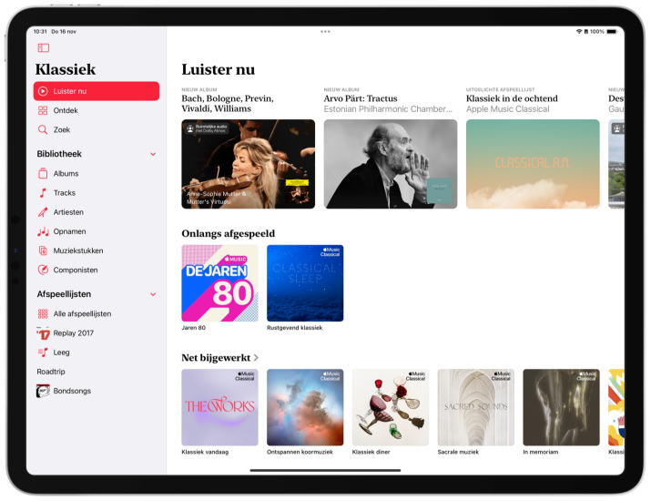 Apple Music Classical op iPad met Luister nu