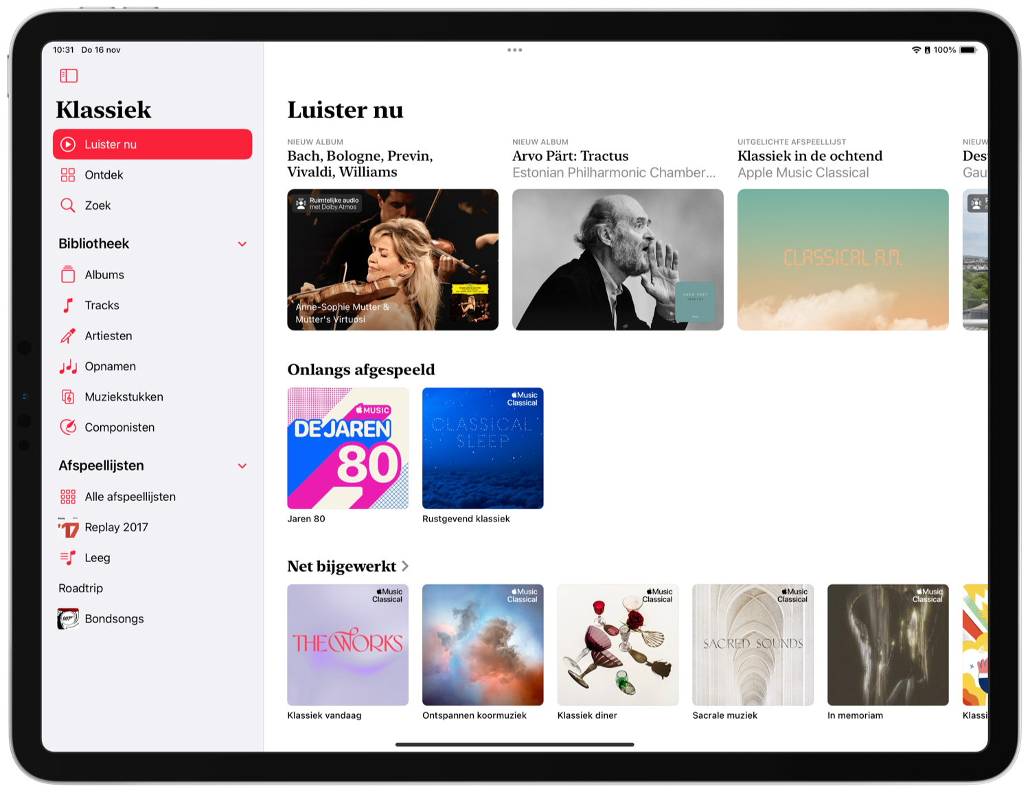 Apple Music Classical op iPad met Luister nu