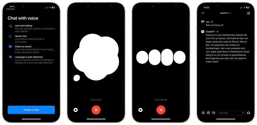 ChatGPT iPhone spraakgesprek