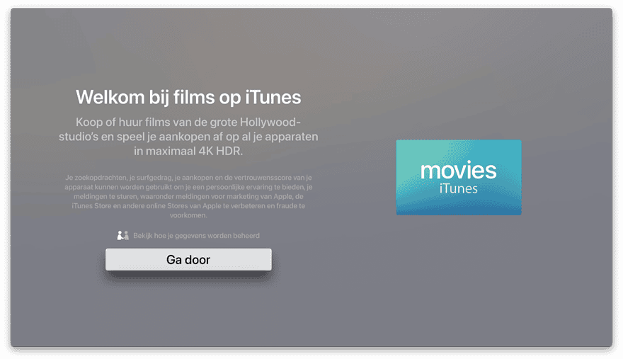 iTunes Movies Store-app: introductiescherm op Apple TV