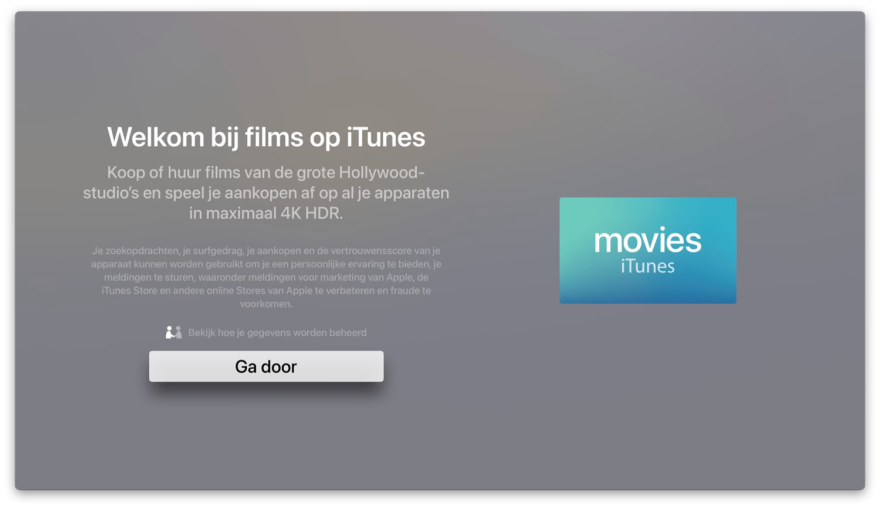 iTunes Movies Store-app: introductiescherm op Apple TV