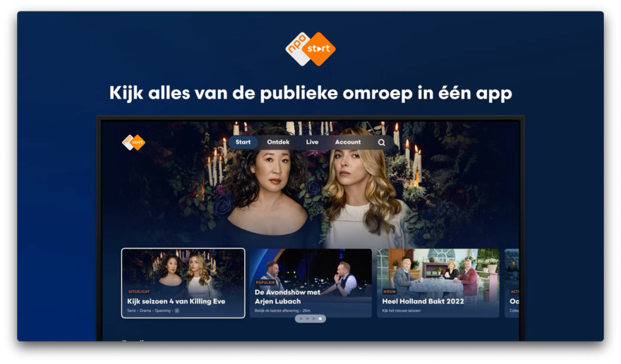 NPO app op Apple TV met hoofdmenu