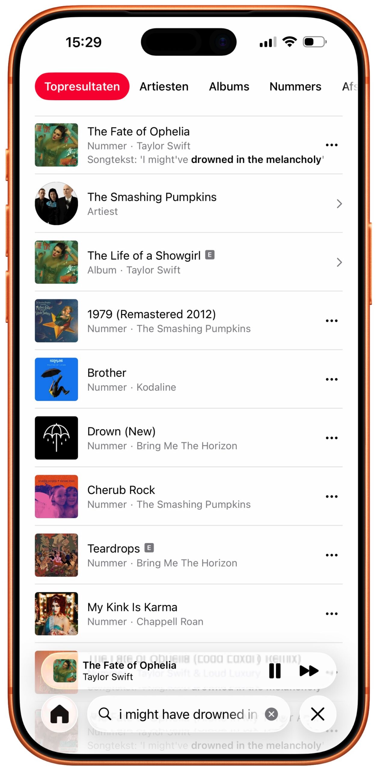 Songteksten zoeken Apple Music