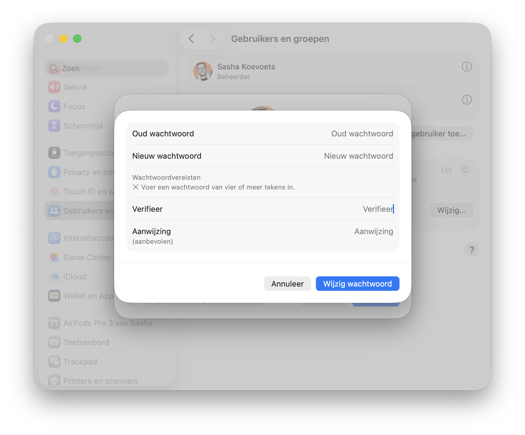 Wachtwoord wijzigen Mac