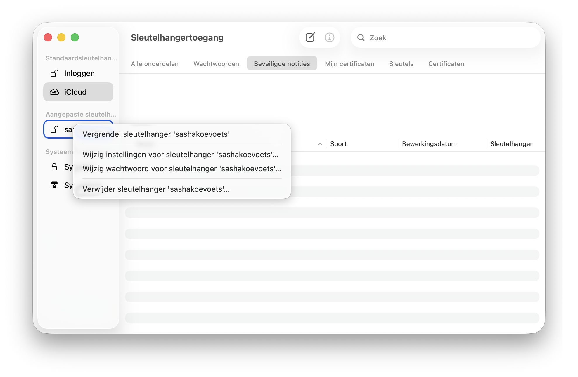 Wijzigen wachtwoord Sleutelhangertoegang