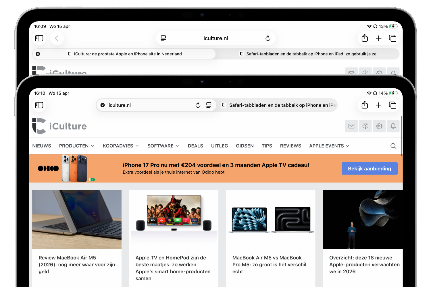 Weergaven Safari iPad